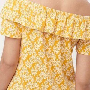 LOFT Gold Floral Crinkle Off The Shoulder Top